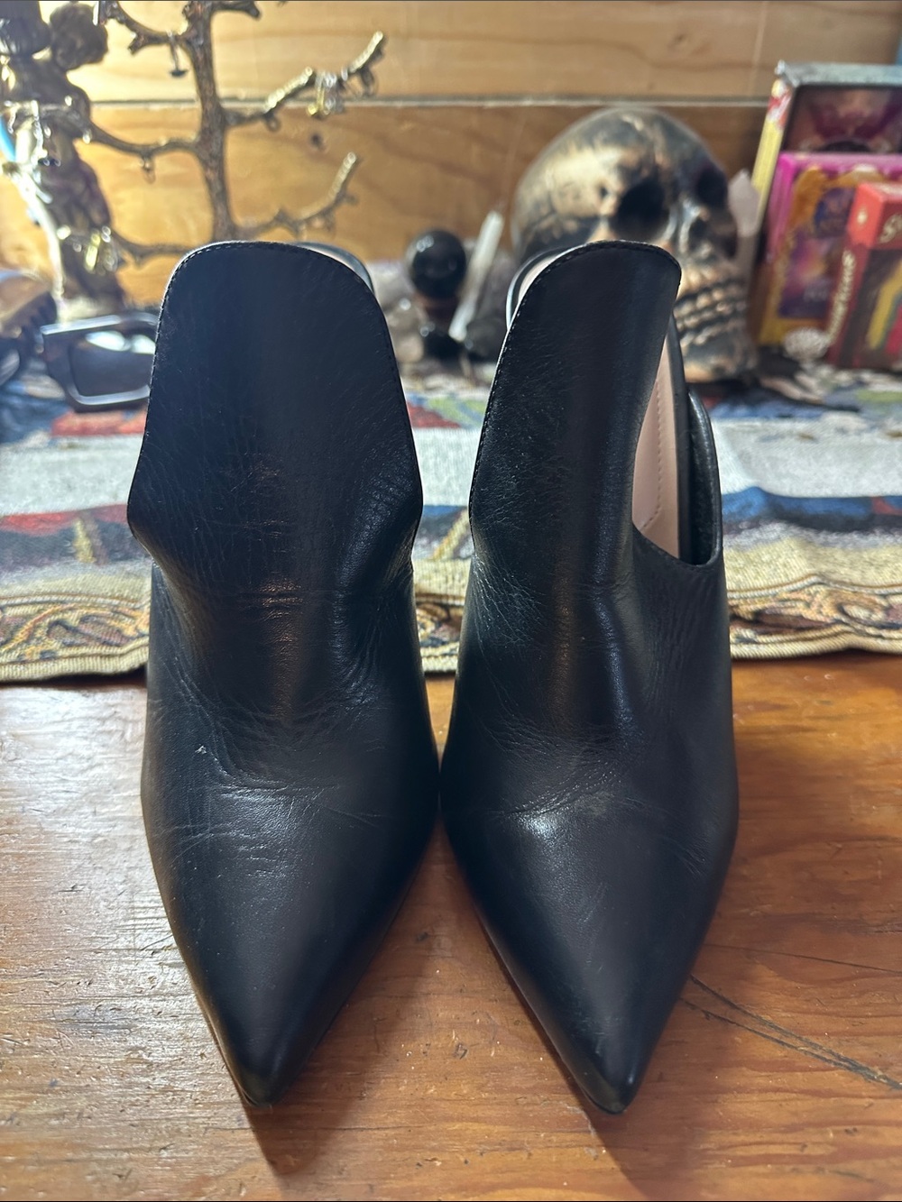 Aldo Black Pointed-Toe Slip-On Leather Mules